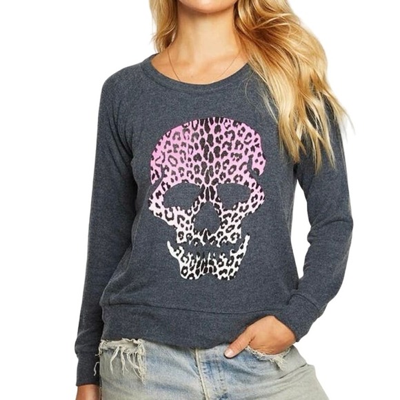 NWT CHASER Revolve Breck Neon Skull Pullover Top Sweatshirt - Sz Small - Picture 1 of 5